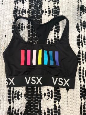 VSX Black Racerback Sports Bra with Neon Stripe Accents